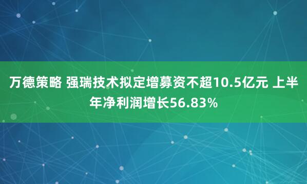 万德策略 强瑞技术拟定增募资不超10.5亿元 上半年净利润增长56.83%